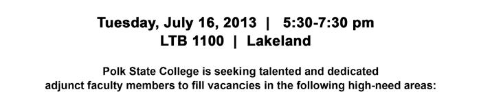 Polk State College Adjunct Faculty Job Fair