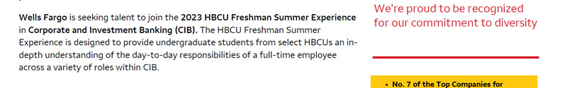 The Wells Fargo 2023 CIB HBCU Frreshman Summer Experience