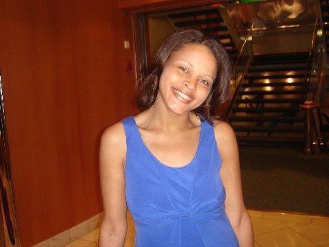 Micheala in a blue dress!