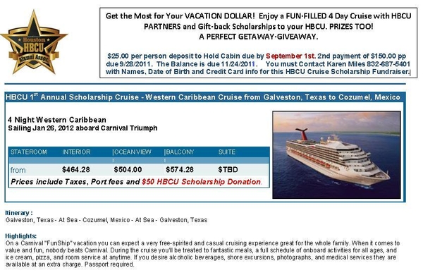 Press Release! - Bring In 2012 the Right Way - A Fun-Filled HBCU 4-Day Cruise Vacation