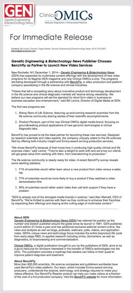 Genetic Engineering & Biotechnology News Chooses BenchFly