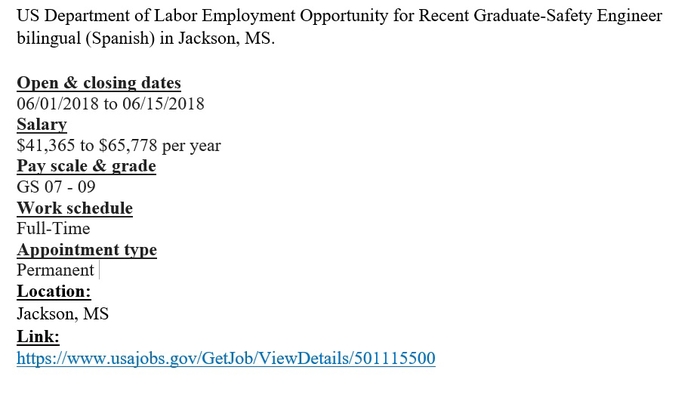US Department of Labor Recent Graduate Employment
