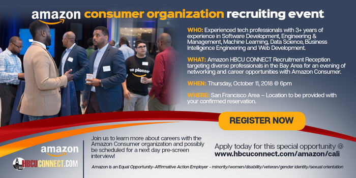 Amazon Consumer along with HBCUCONNECT will be hosting a Hiring event targeting African American Tech Professionals in t