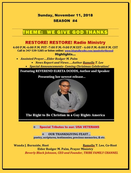 RESTORE! RESTORE! Radio Ministry hosted by Wanda Burnside and Ramelle T. Lee. 