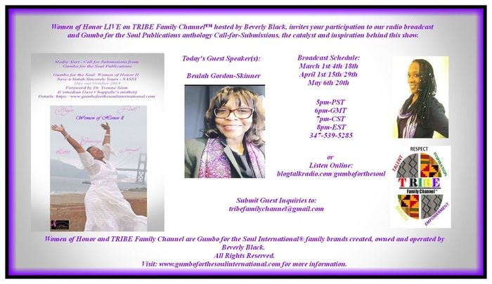 Women of Honor LIVE on TRIBE Family Channel� hosted by Beverly Black/Gumbo for the Soul Publisher