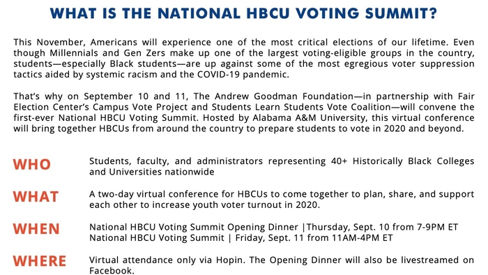 The Andrew Goodman Foundation Joins with National Voting Rights Groups to Host 2020 HBCU Voting Summit