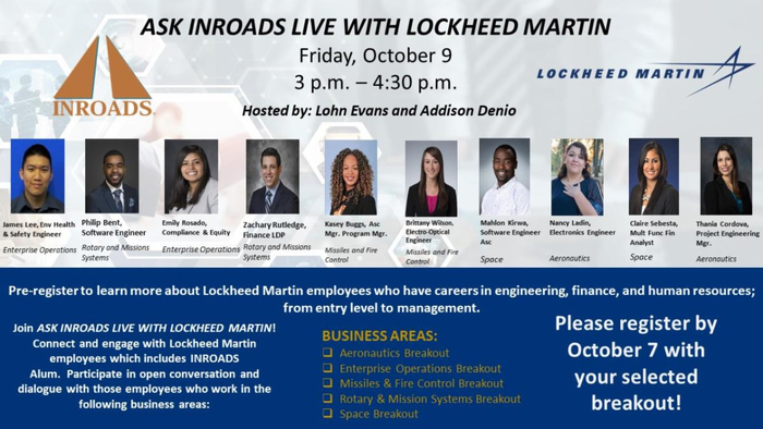 Join Ask INROADS LIVE with Lockheed Martin, This Friday. Register Now! Limited Space!