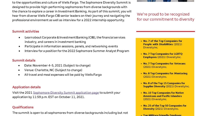 Investment Banking 2021 Sophomore Diversity Summit