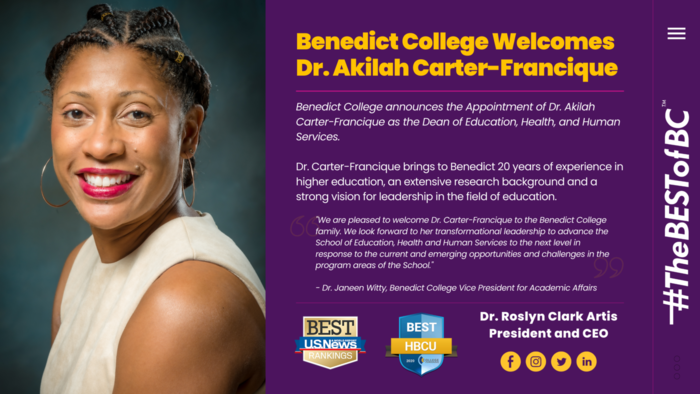 Benedict College Welcomes Dr. Akilah Carter-Francique