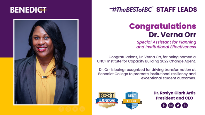 The UNCF Institute of Capacity Building Selects Dr. Verna Orr as a 2022 Change Agent