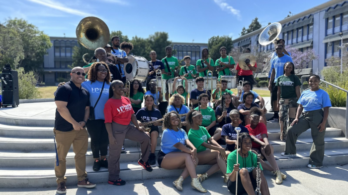 Members of the Boom first HBCU interns in Harmony Project Marching Band Camp