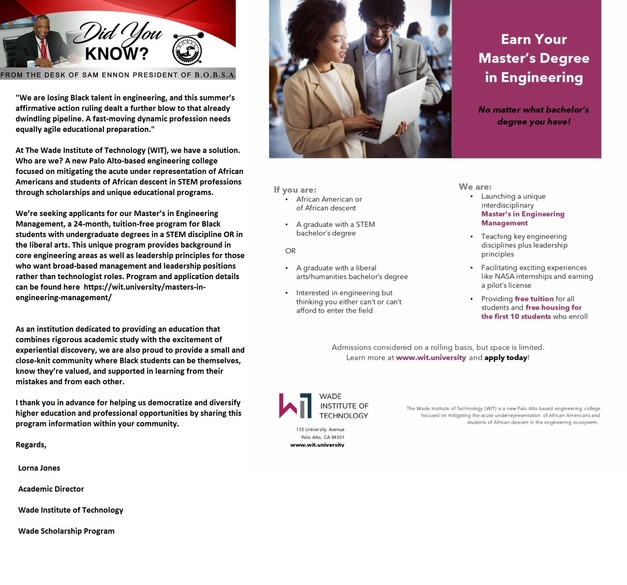 24 Month Tuition Free Masters In Engineering Management    (Connecting the Black Dots   http://bobsa.net )