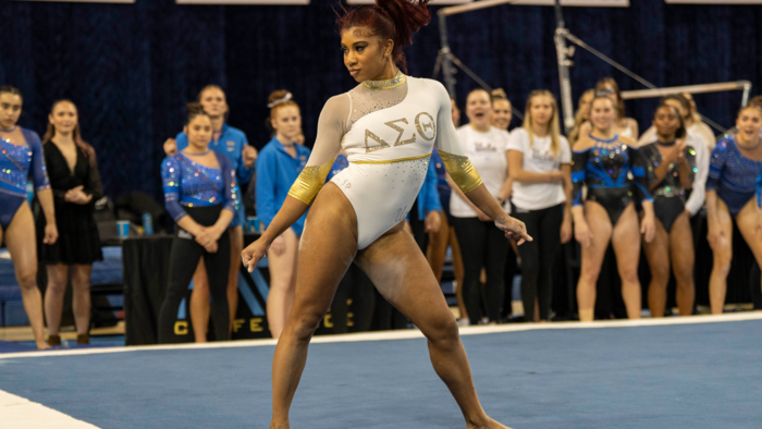 UCLA Gymnast Nya Reed Reps for Delta Sigma Theta During Performance