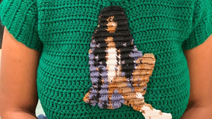 Crocheter makes cool handmade sweaters featuring hip hop and R&B artists