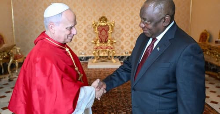 HOW PONTIFF LEO MEETS REPUBLIC OF SOUTH AFRICA PRESIDENT CYRIL RAMAPHOSA, JUBILEE OF WORK, DIGNITY, STABILITY 