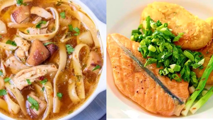 Elevate your healthy plates: Salmon with red lentil and chicken - mushroom noodles