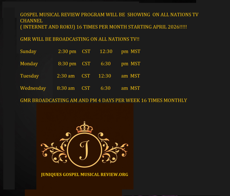 JUNIQUES MAY 2026 GOSPEL MUSICAL REVIEW SHOW ON ROKU